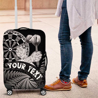 Personalised New Zealand Aotearoa Darts Masters Luggage Cover Silver Fern and Maori Spirit LT03 Black - Polynesian Pride