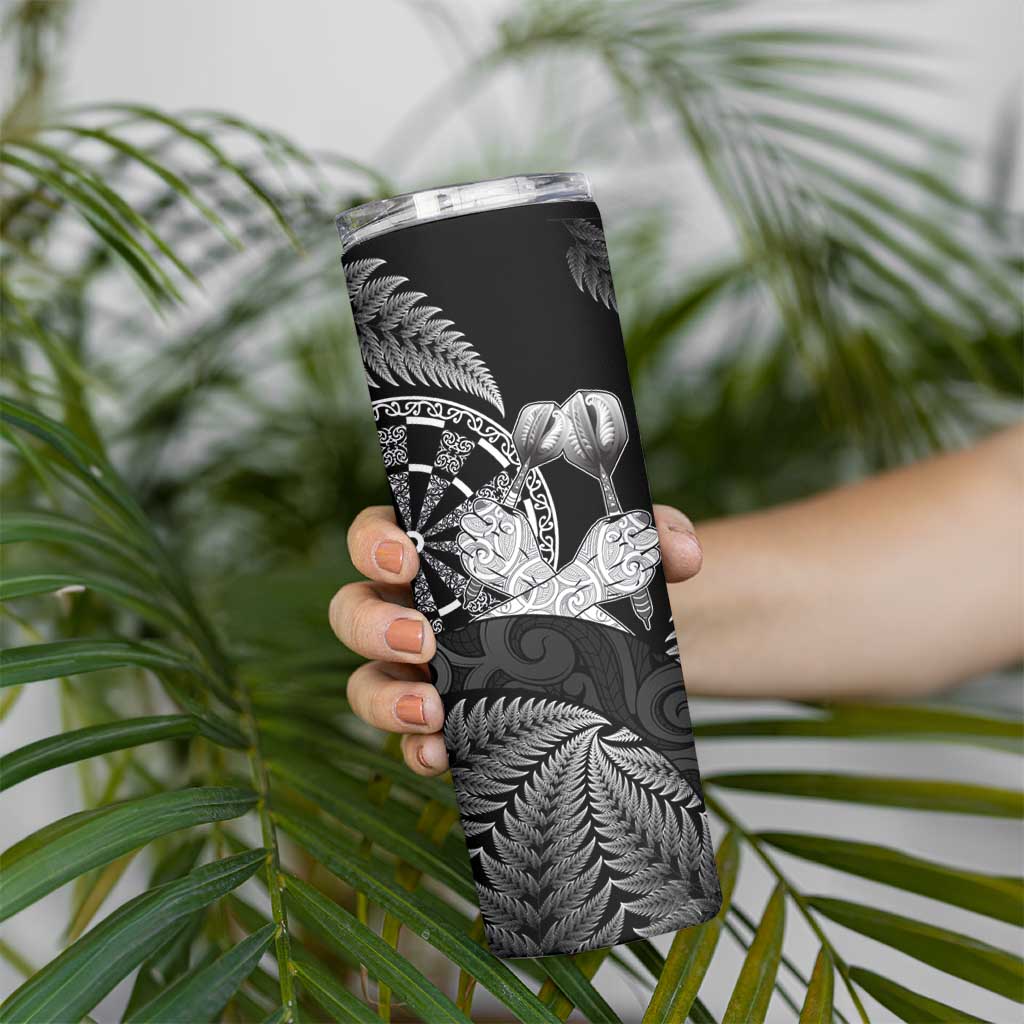 Personalised New Zealand Aotearoa Darts Masters Skinny Tumbler Silver Fern and Maori Spirit LT03 - Polynesian Pride