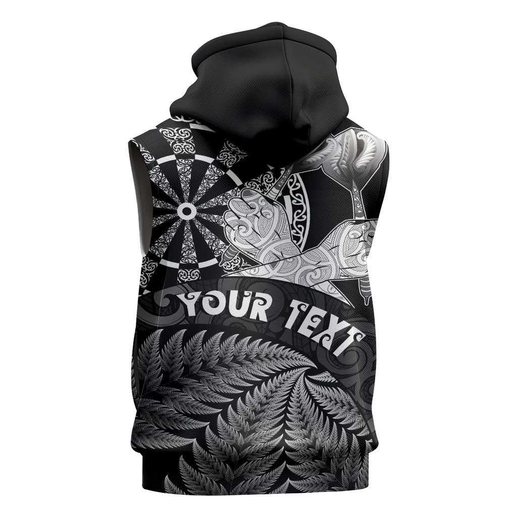 Personalised New Zealand Aotearoa Darts Masters Sleeveless Hoodie Silver Fern and Maori Spirit LT03 - Polynesian Pride