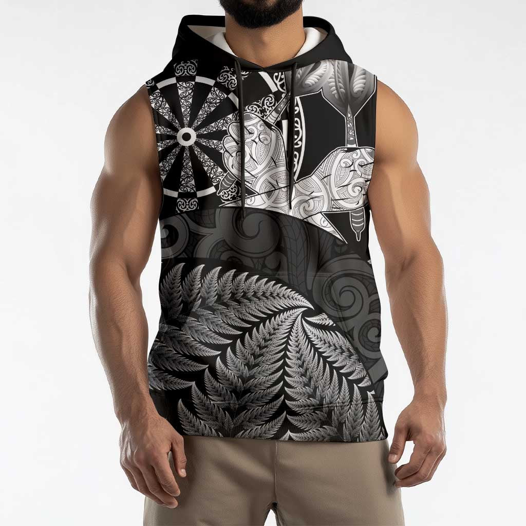 Personalised New Zealand Aotearoa Darts Masters Sleeveless Hoodie Silver Fern and Maori Spirit LT03 - Polynesian Pride