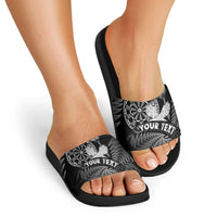 Personalised New Zealand Aotearoa Darts Masters Slide Sandals Silver Fern and Maori Spirit LT03 - Polynesian Pride