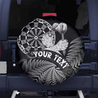 Personalised New Zealand Aotearoa Darts Masters Spare Tire Cover Silver Fern and Maori Spirit LT03 No hole Black - Polynesian Pride