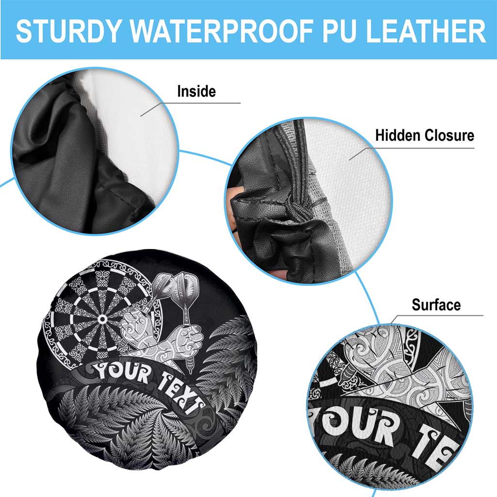 Personalised New Zealand Aotearoa Darts Masters Spare Tire Cover Silver Fern and Maori Spirit LT03 - Polynesian Pride