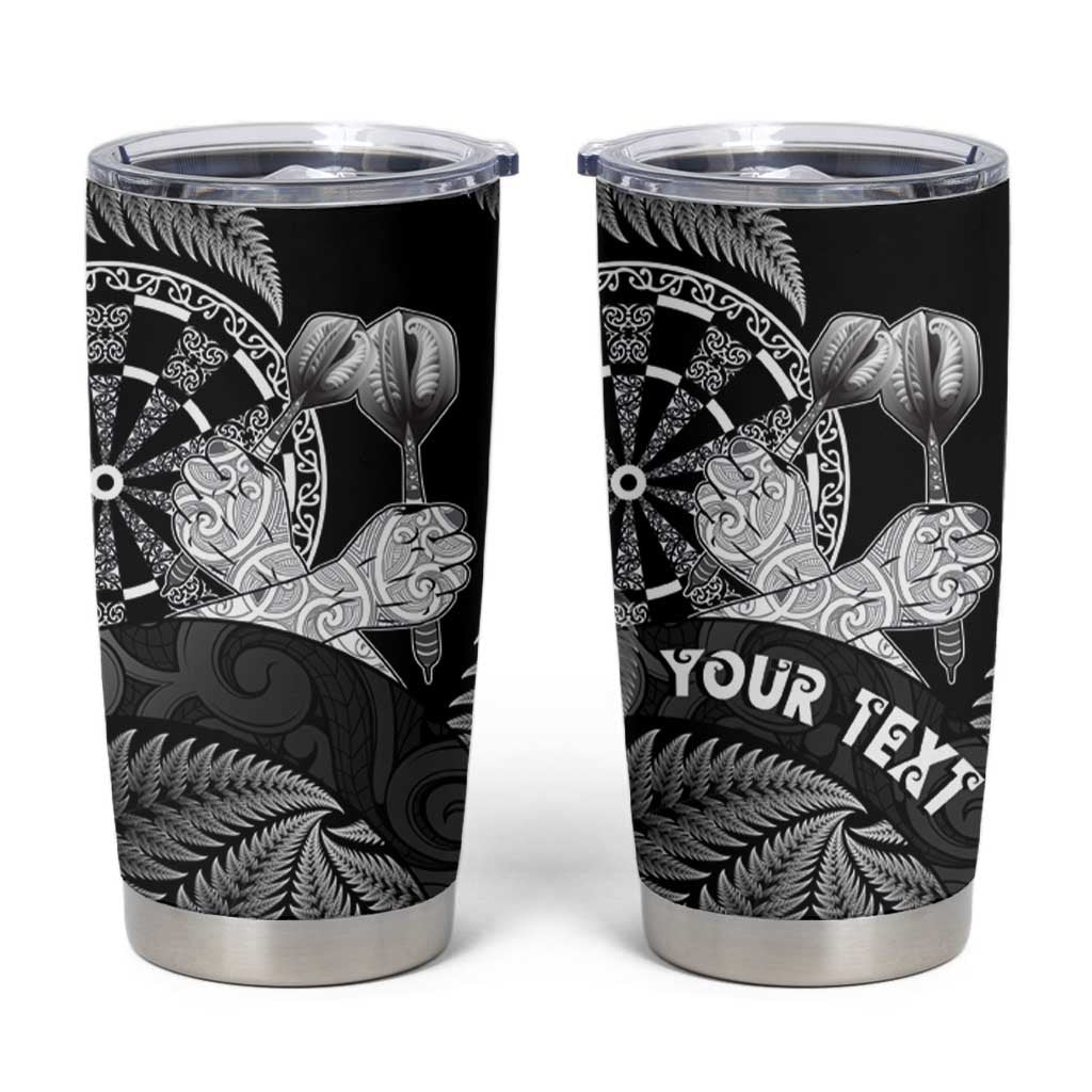 Personalised New Zealand Aotearoa Darts Masters Tumbler Cup Silver Fern and Maori Spirit LT03 Black - Polynesian Pride