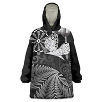 Personalised New Zealand Aotearoa Darts Masters Wearable Blanket Hoodie Silver Fern and Maori Spirit LT03 One Size Black - Polynesian Pride