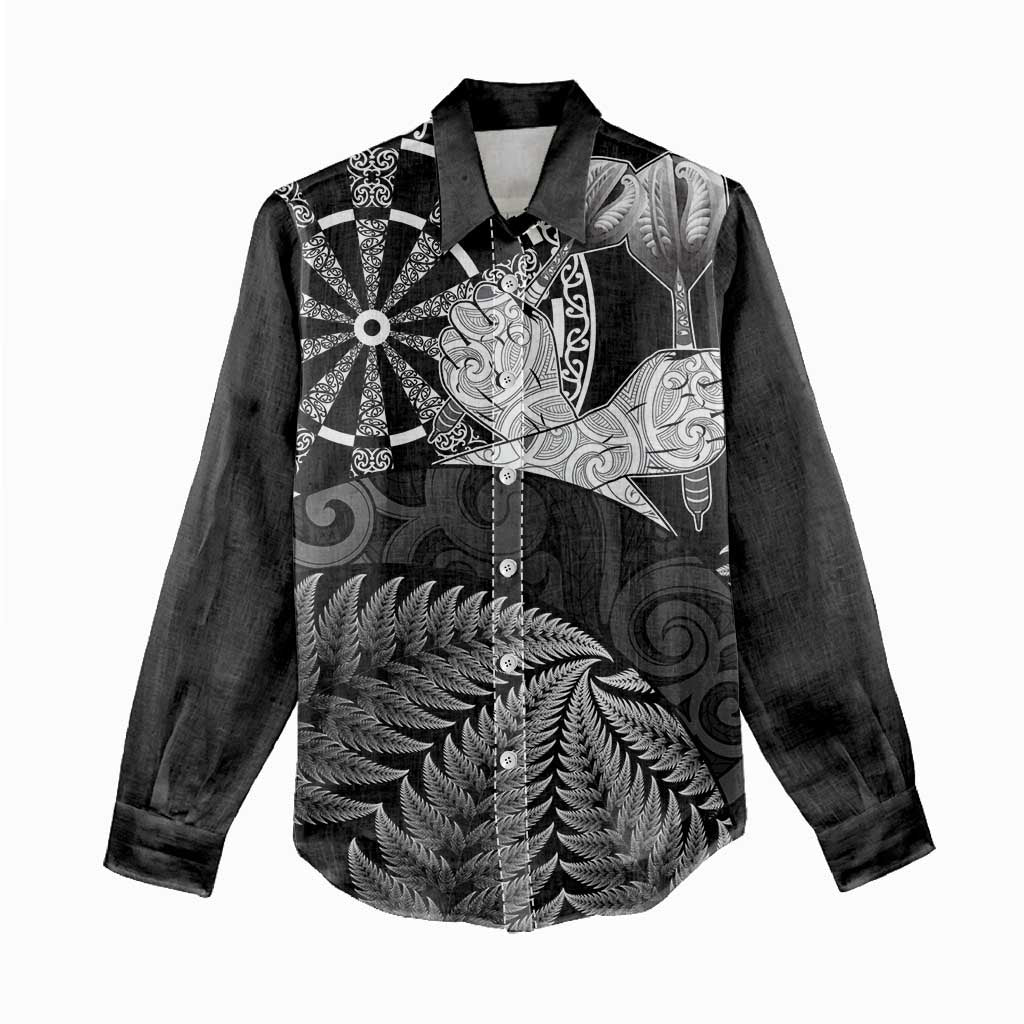Personalised New Zealand Aotearoa Darts Masters Women Casual Shirt Silver Fern and Maori Spirit LT03 - Polynesian Pride