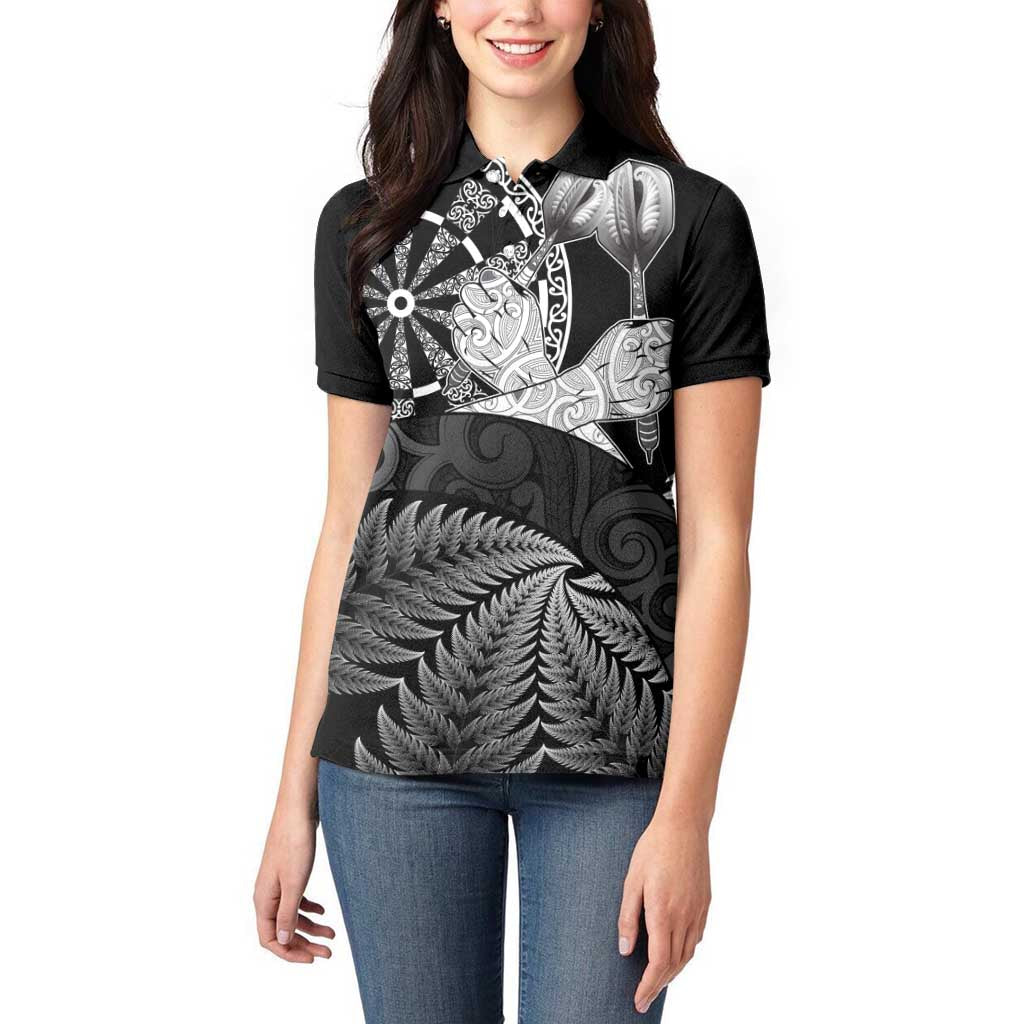 Personalised New Zealand Aotearoa Darts Masters Women Polo Shirt Silver Fern and Maori Spirit LT03 - Polynesian Pride