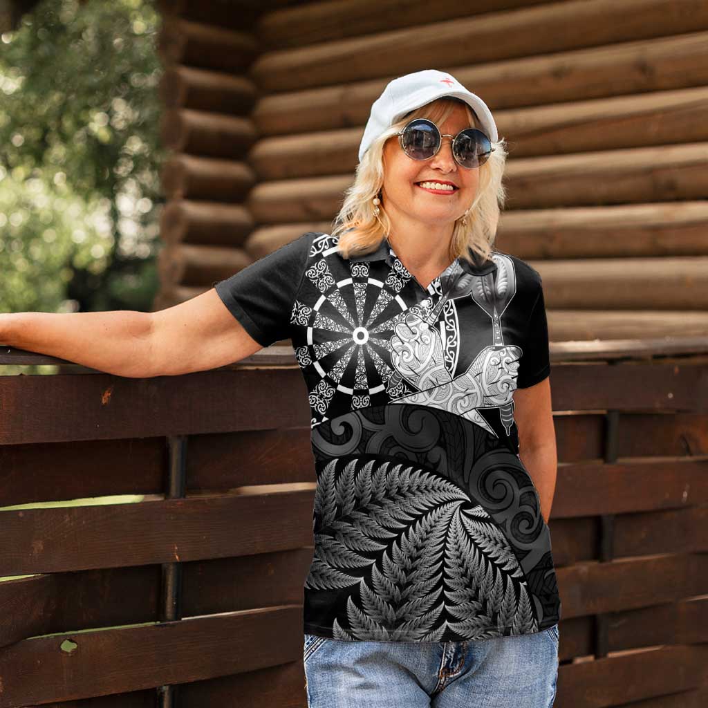 Personalised New Zealand Aotearoa Darts Masters Women Polo Shirt Silver Fern and Maori Spirit LT03 - Polynesian Pride