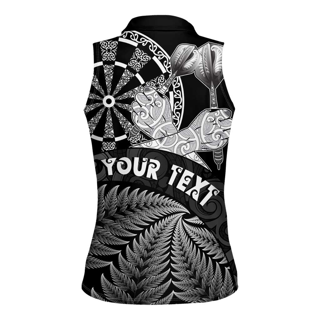 Personalised New Zealand Aotearoa Darts Masters Women Sleeveless Polo Shirt Silver Fern and Maori Spirit LT03 - Polynesian Pride