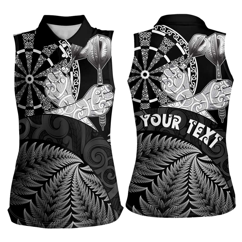 Personalised New Zealand Aotearoa Darts Masters Women Sleeveless Polo Shirt Silver Fern and Maori Spirit LT03 - Polynesian Pride