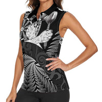 Personalised New Zealand Aotearoa Darts Masters Women Sleeveless Polo Shirt Silver Fern and Maori Spirit LT03 - Polynesian Pride