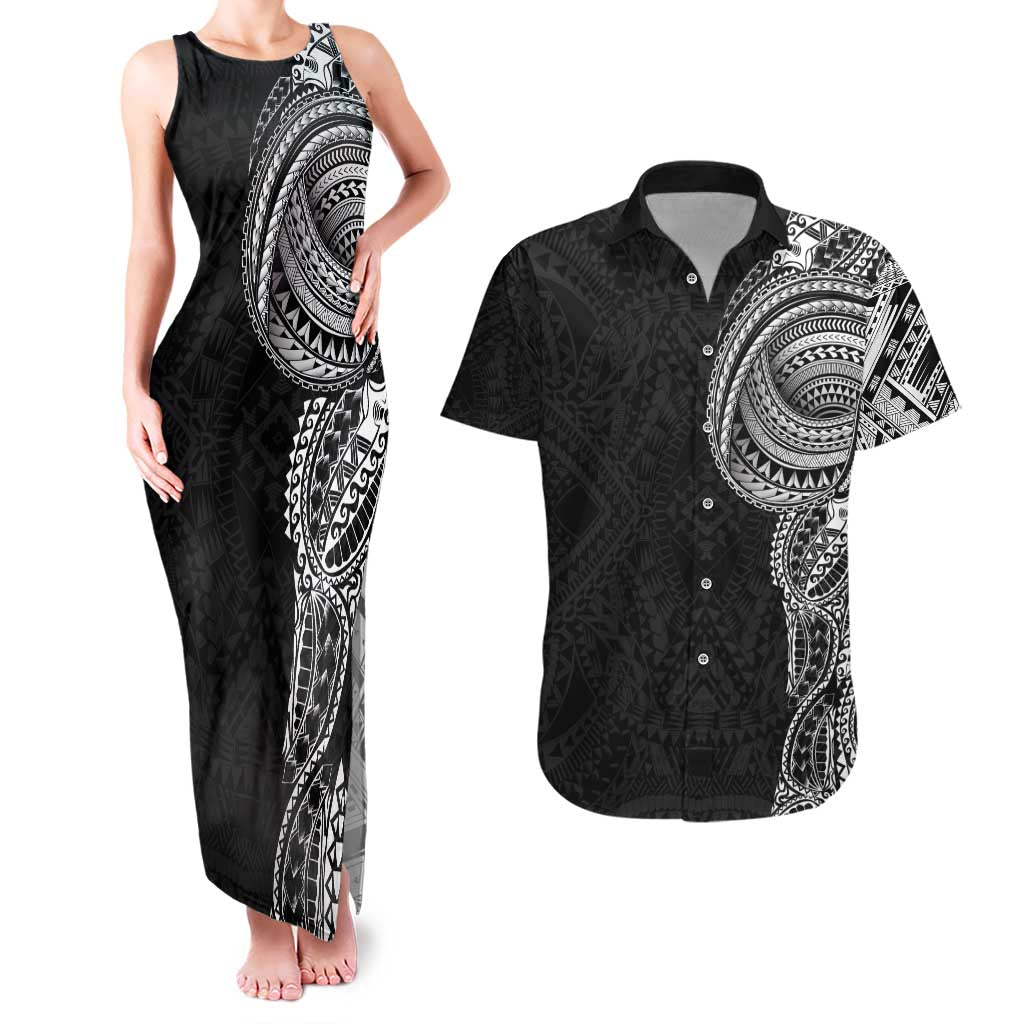 Traditional Polynesian Art Tattoos Couples Matching Tank Maxi Dress and Hawaiian Shirt Black Color LT03 Black - Polynesian Pride