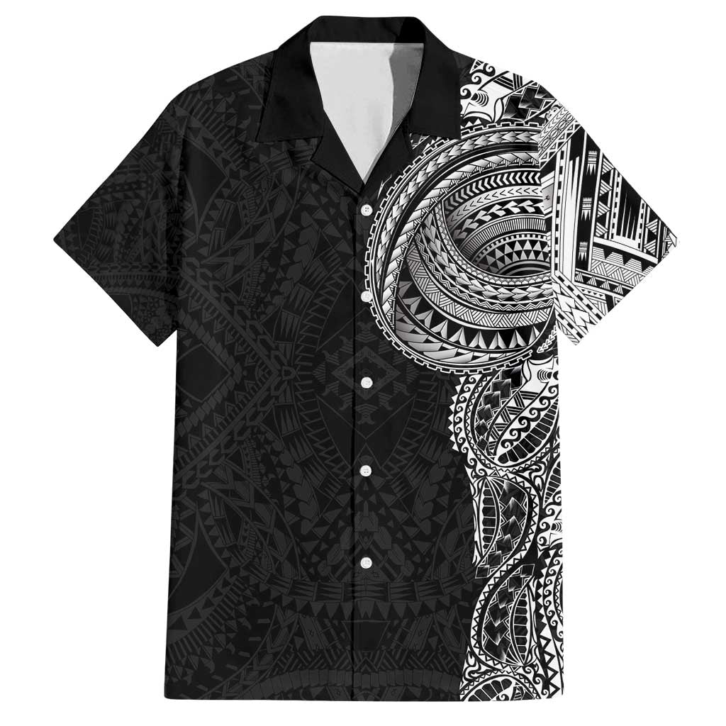 Traditional Polynesian Art Tattoos Family Matching Off Shoulder Maxi Dress and Hawaiian Shirt Black Color LT03 Dad's Shirt - Short Sleeve Black - Polynesian Pride