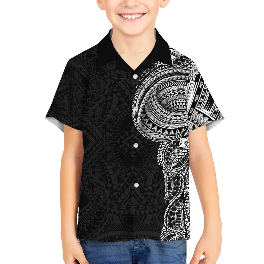 Traditional Polynesian Art Tattoos Family Matching Off Shoulder Maxi Dress and Hawaiian Shirt Black Color LT03 Son's Shirt Black - Polynesian Pride