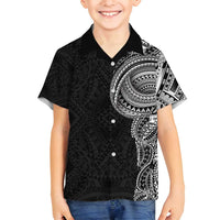 Traditional Polynesian Art Tattoos Family Matching Off Shoulder Maxi Dress and Hawaiian Shirt Black Color LT03 Son's Shirt Black - Polynesian Pride
