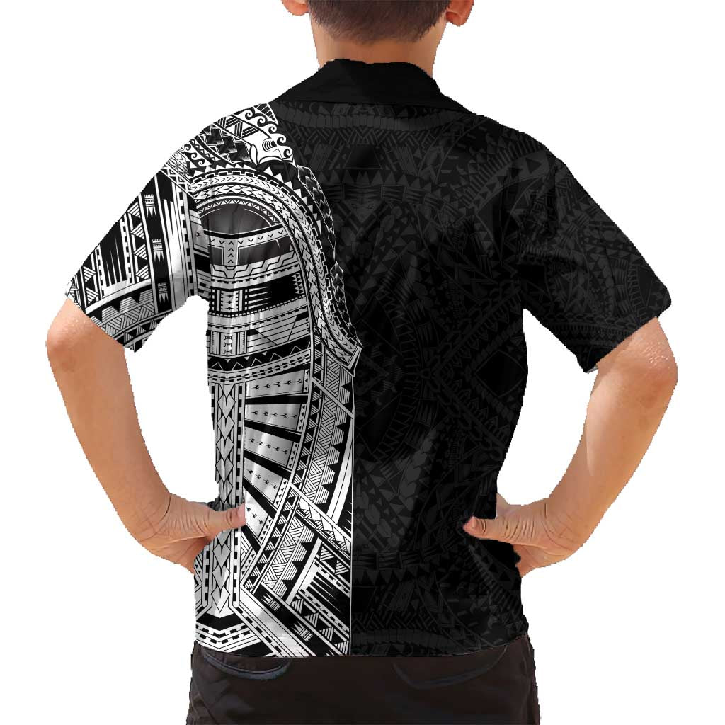 Traditional Polynesian Art Tattoos Family Matching Off Shoulder Short Dress and Hawaiian Shirt Black Color LT03 - Polynesian Pride