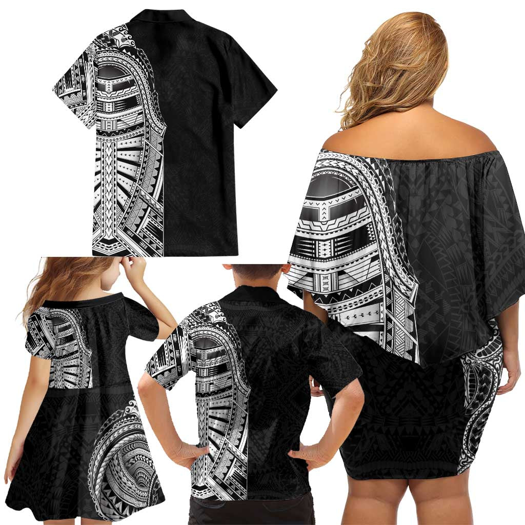 Traditional Polynesian Art Tattoos Family Matching Off Shoulder Short Dress and Hawaiian Shirt Black Color LT03 - Polynesian Pride