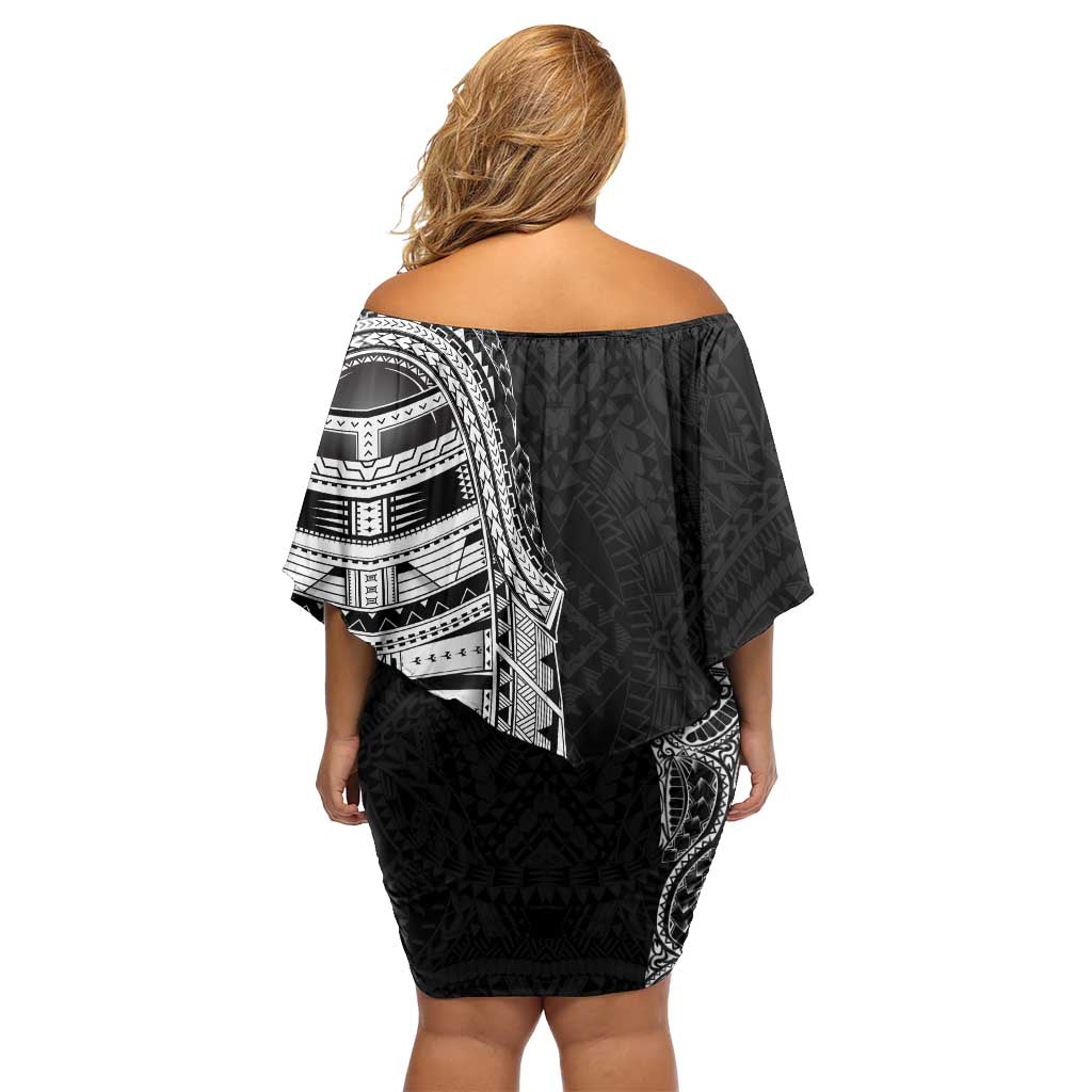 Traditional Polynesian Art Tattoos Family Matching Off Shoulder Short Dress and Hawaiian Shirt Black Color LT03 - Polynesian Pride