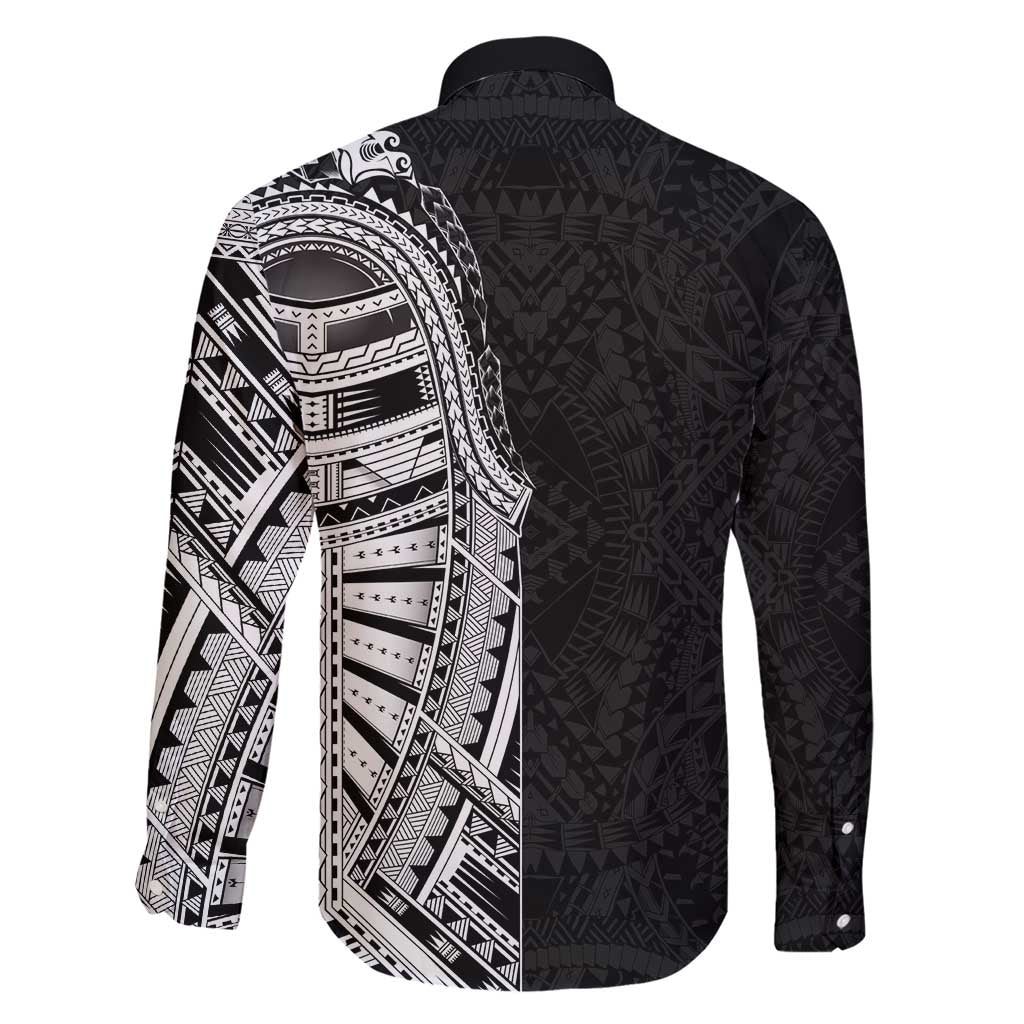 Traditional Polynesian Art Tattoos Family Matching Short Sleeve Bodycon Dress and Hawaiian Shirt Black Color LT03 - Polynesian Pride