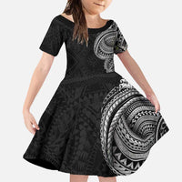 Traditional Polynesian Art Tattoos Family Matching Summer Maxi Dress and Hawaiian Shirt Black Color LT03 Daughter's Dress Black - Polynesian Pride