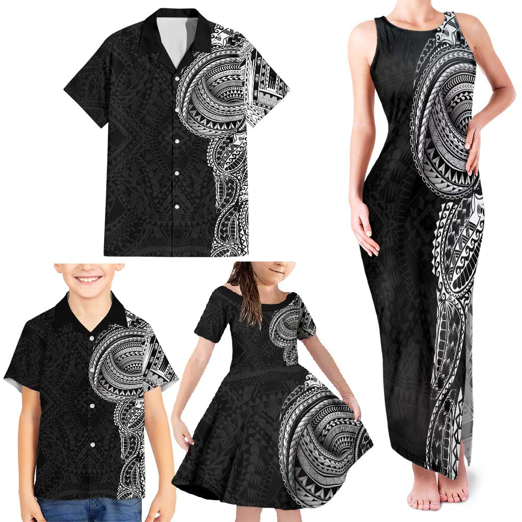 Traditional Polynesian Art Tattoos Family Matching Tank Maxi Dress and Hawaiian Shirt Black Color LT03 - Polynesian Pride