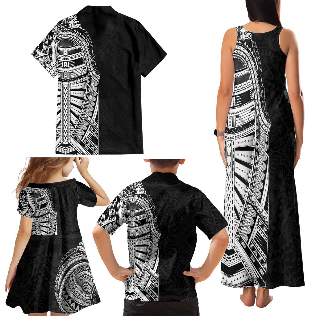 Traditional Polynesian Art Tattoos Family Matching Tank Maxi Dress and Hawaiian Shirt Black Color LT03 - Polynesian Pride
