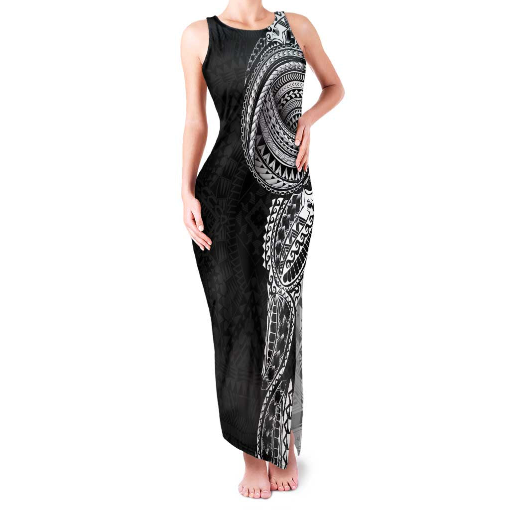 Traditional Polynesian Art Tattoos Family Matching Tank Maxi Dress and Hawaiian Shirt Black Color LT03 Mom's Dress Black - Polynesian Pride