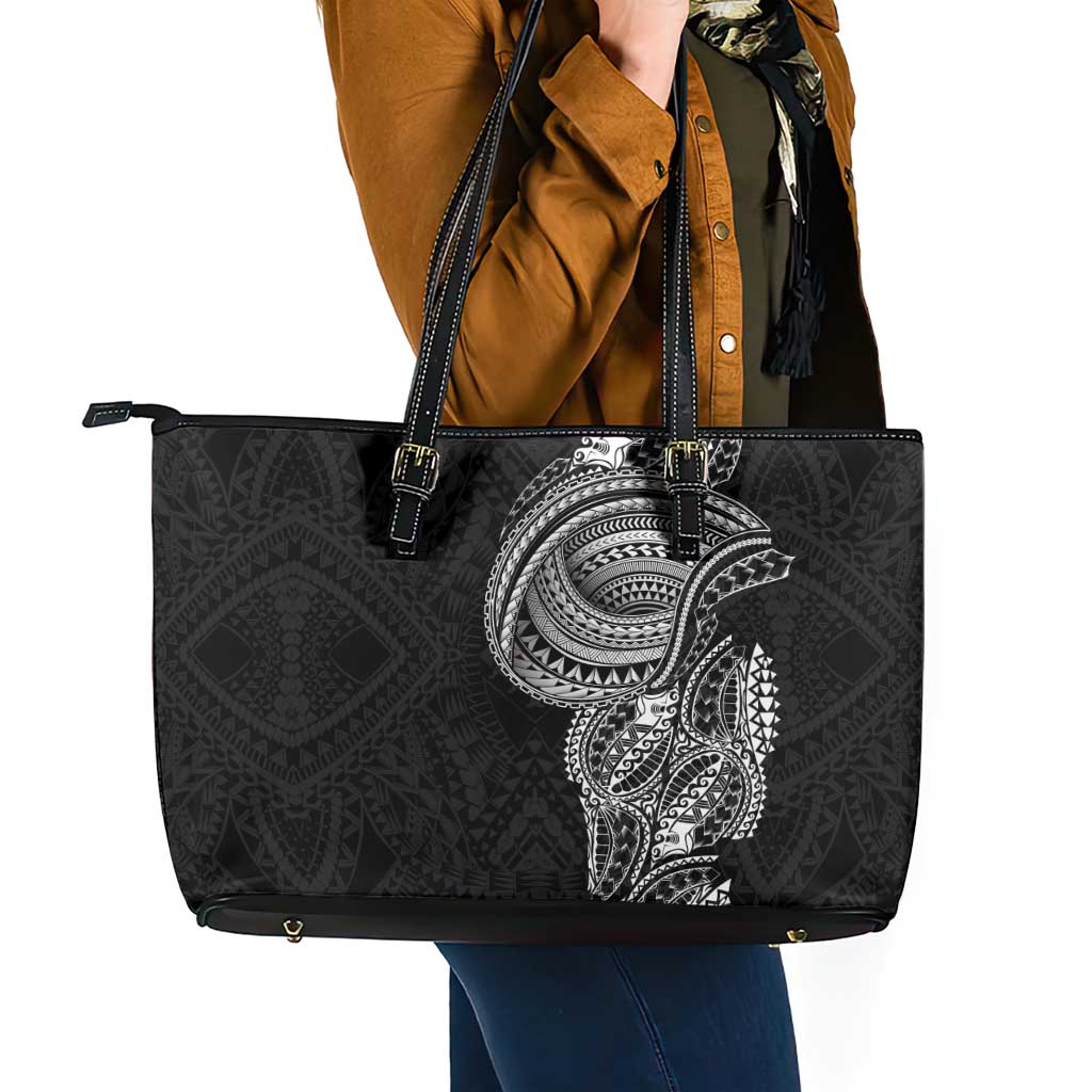 Traditional Polynesian Art Tattoos Leather Tote Bag Black Color - Polynesian Pride
