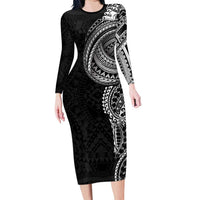 Traditional Polynesian Art Tattoos Long Sleeve Bodycon Dress Black Color LT03 Long Dress Black - Polynesian Pride