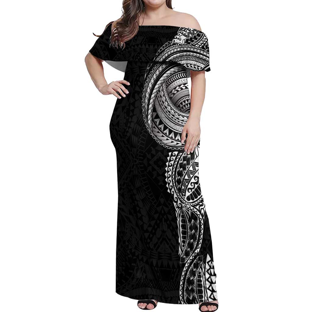 Traditional Polynesian Art Tattoos Off Shoulder Maxi Dress Black Color LT03 Women Black - Polynesian Pride