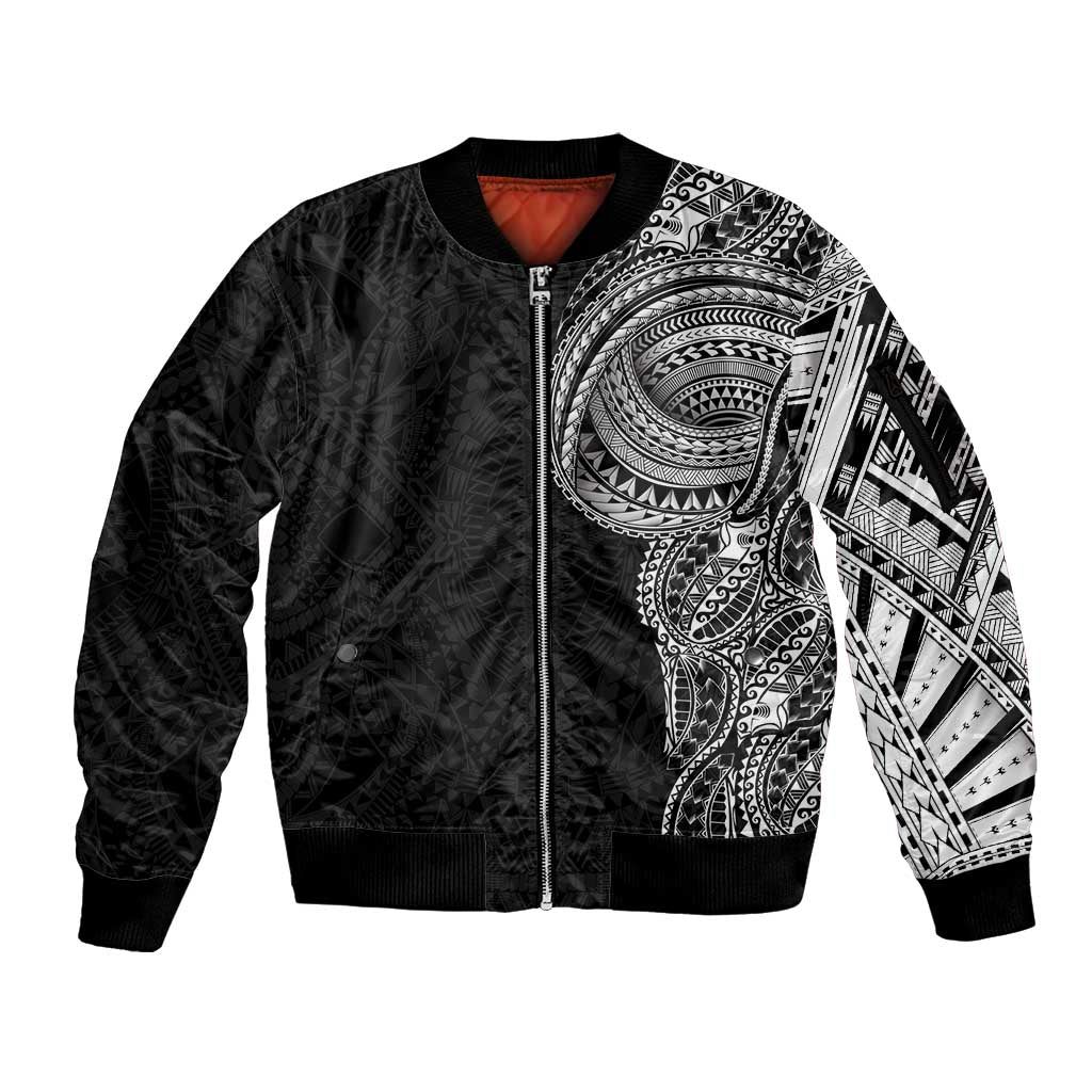 Traditional Polynesian Art Tattoos Sleeve Zip Bomber Jacket Black Color LT03 Unisex Black - Polynesian Pride