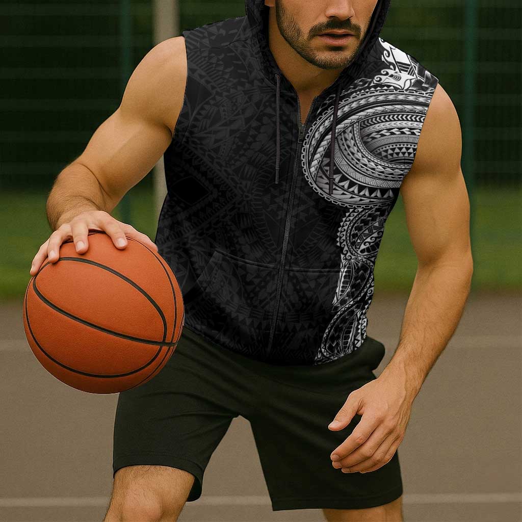 Traditional Polynesian Art Tattoos Sleeveless Zip Hoodie Black Color - Polynesian Pride