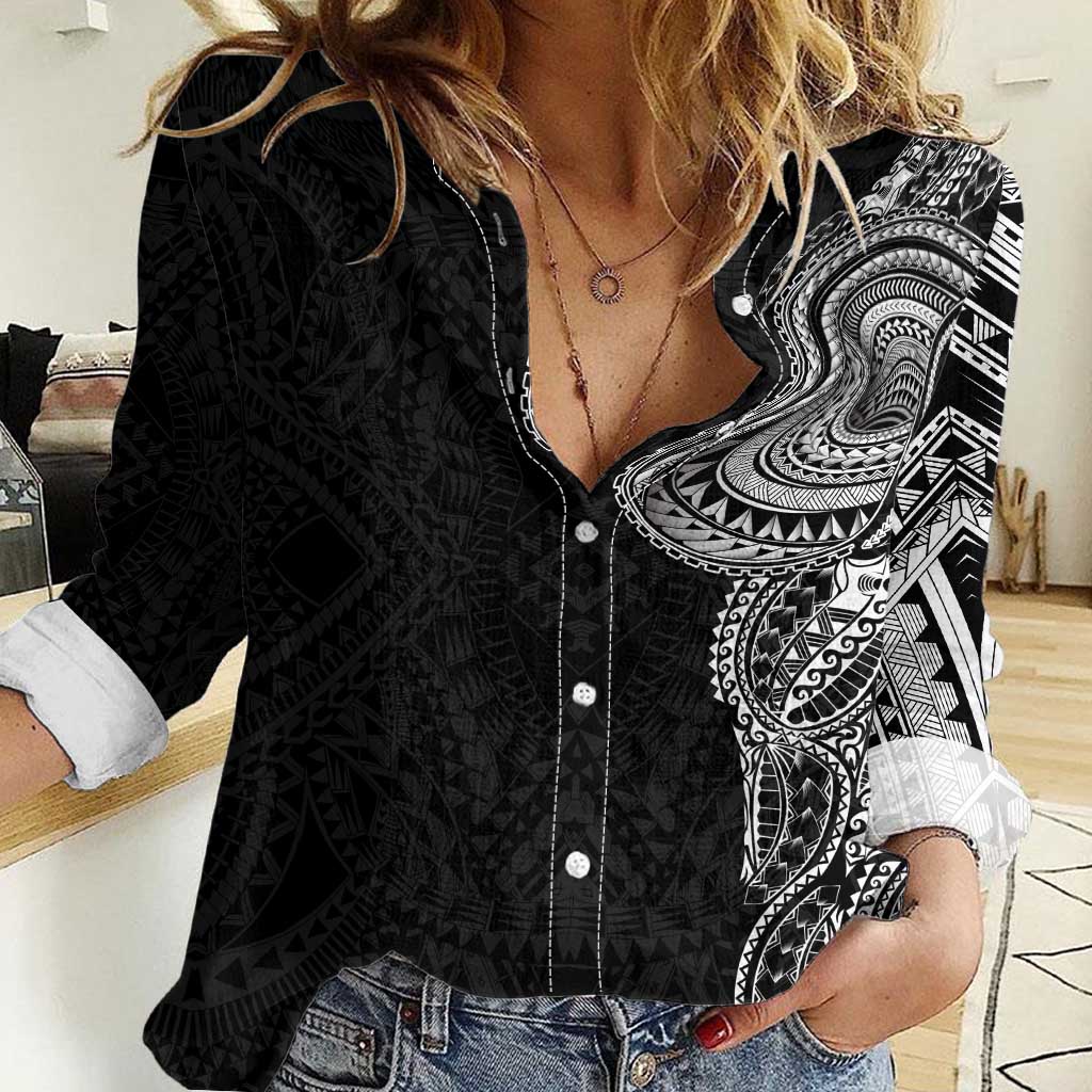 Traditional Polynesian Art Tattoos Women Casual Shirt Black Color LT03 Female Black - Polynesian Pride