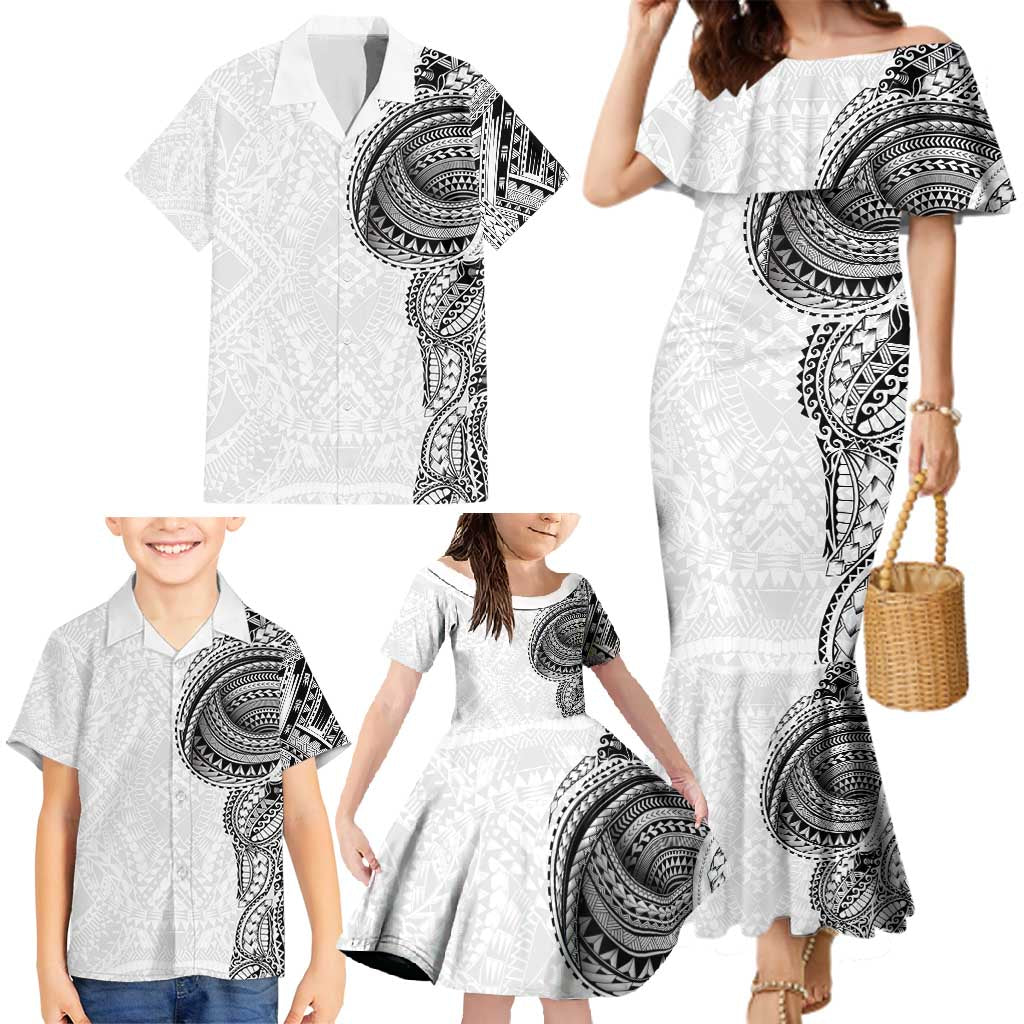 Traditional Polynesian Art Tattoos Family Matching Mermaid Dress and Hawaiian Shirt White Color LT03 - Polynesian Pride