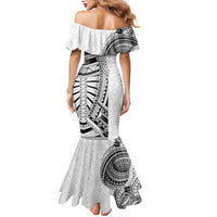 Traditional Polynesian Art Tattoos Family Matching Mermaid Dress and Hawaiian Shirt White Color LT03 - Polynesian Pride