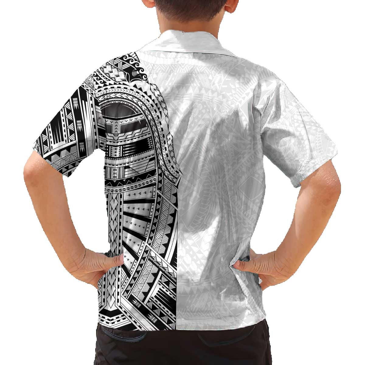 Traditional Polynesian Art Tattoos Family Matching Off The Shoulder Long Sleeve Dress and Hawaiian Shirt White Color LT03 - Polynesian Pride