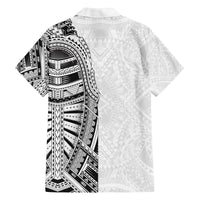 Traditional Polynesian Art Tattoos Family Matching Off The Shoulder Long Sleeve Dress and Hawaiian Shirt White Color LT03 - Polynesian Pride