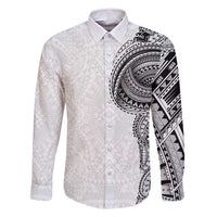 Traditional Polynesian Art Tattoos Family Matching Off Shoulder Maxi Dress and Hawaiian Shirt White Color LT03 Dad's Shirt - Long Sleeve White - Polynesian Pride