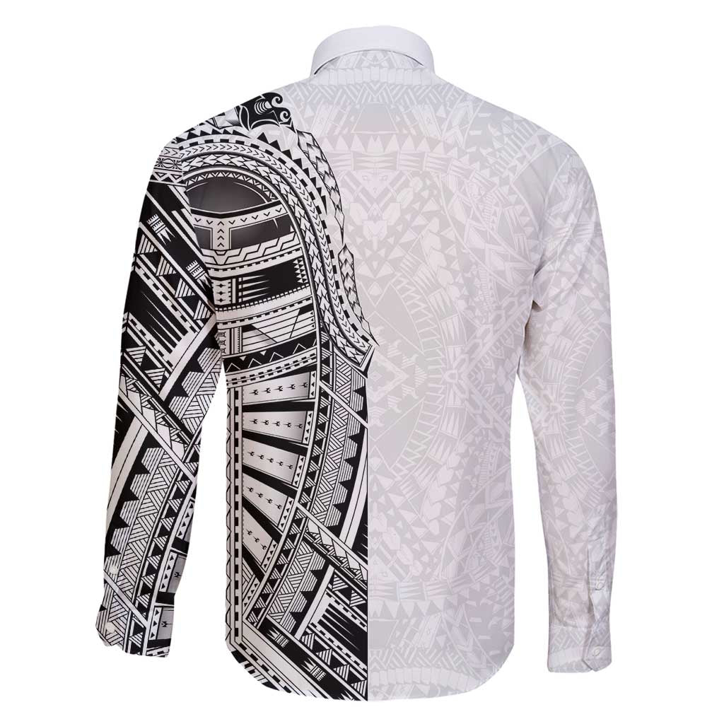 Traditional Polynesian Art Tattoos Family Matching Off Shoulder Maxi Dress and Hawaiian Shirt White Color LT03 - Polynesian Pride