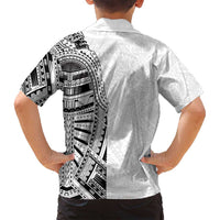 Traditional Polynesian Art Tattoos Family Matching Off Shoulder Short Dress and Hawaiian Shirt White Color LT03 - Polynesian Pride