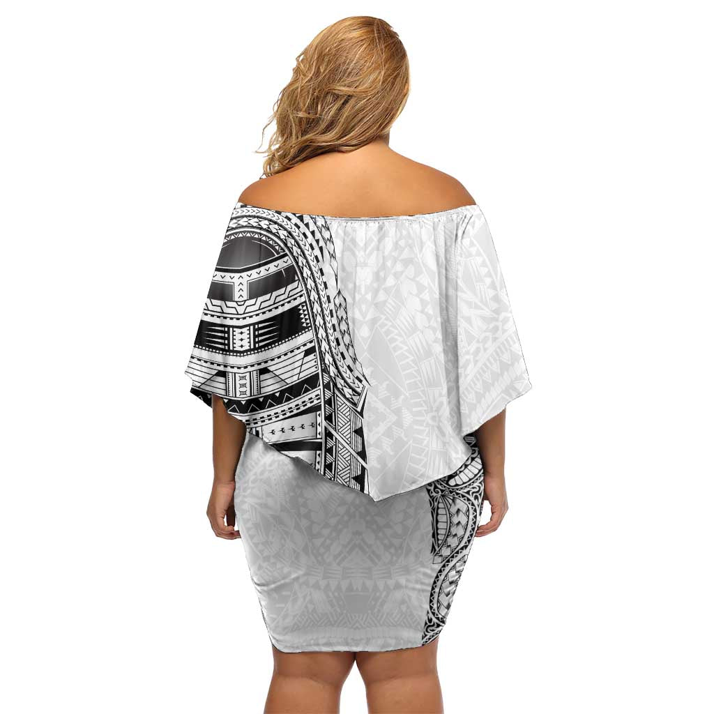 Traditional Polynesian Art Tattoos Family Matching Off Shoulder Short Dress and Hawaiian Shirt White Color LT03 - Polynesian Pride
