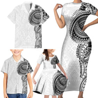 Traditional Polynesian Art Tattoos Family Matching Short Sleeve Bodycon Dress and Hawaiian Shirt White Color LT03 - Polynesian Pride