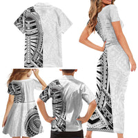 Traditional Polynesian Art Tattoos Family Matching Short Sleeve Bodycon Dress and Hawaiian Shirt White Color LT03 - Polynesian Pride