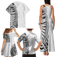 Traditional Polynesian Art Tattoos Family Matching Tank Maxi Dress and Hawaiian Shirt White Color LT03 - Polynesian Pride