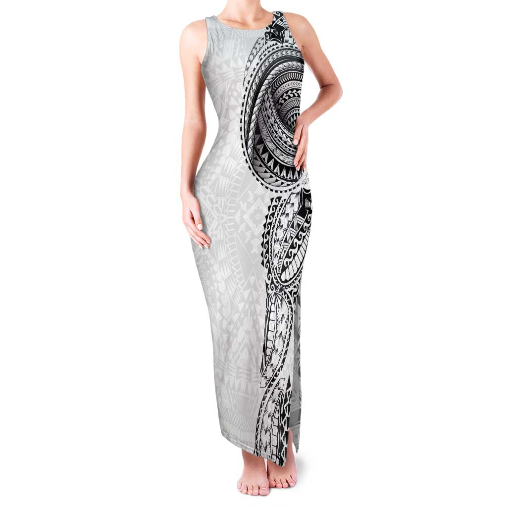 Traditional Polynesian Art Tattoos Family Matching Tank Maxi Dress and Hawaiian Shirt White Color LT03 Mom's Dress White - Polynesian Pride
