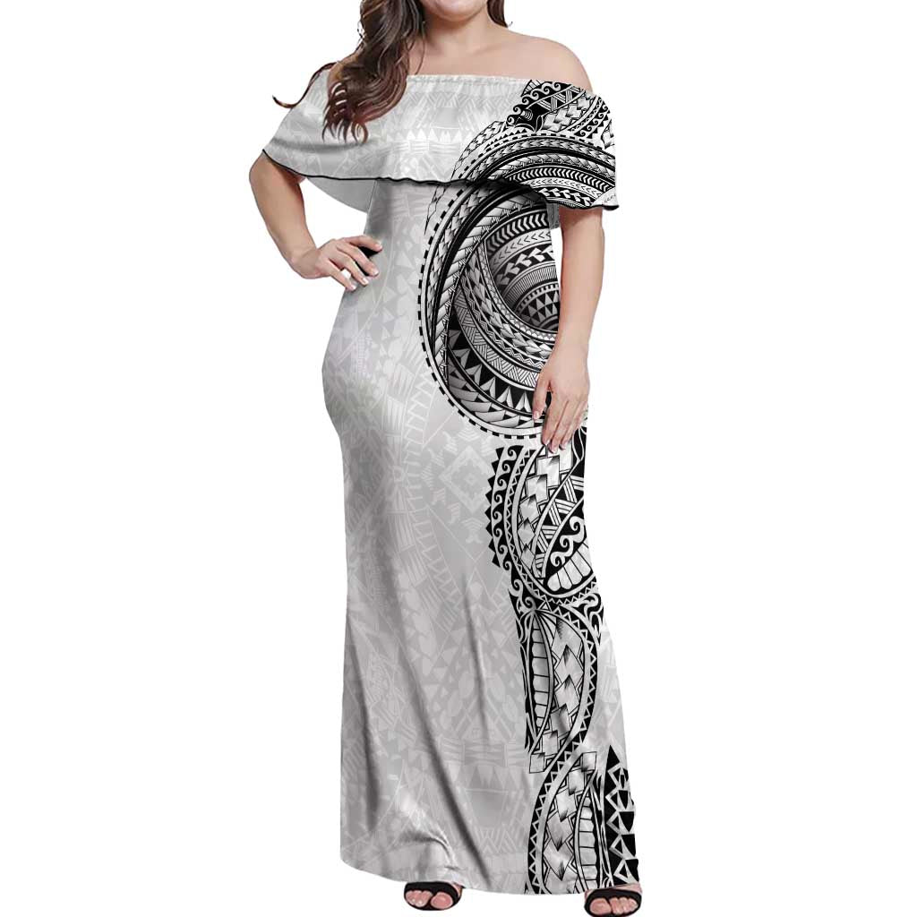 Traditional Polynesian Art Tattoos Off Shoulder Maxi Dress White Color LT03 Women White - Polynesian Pride