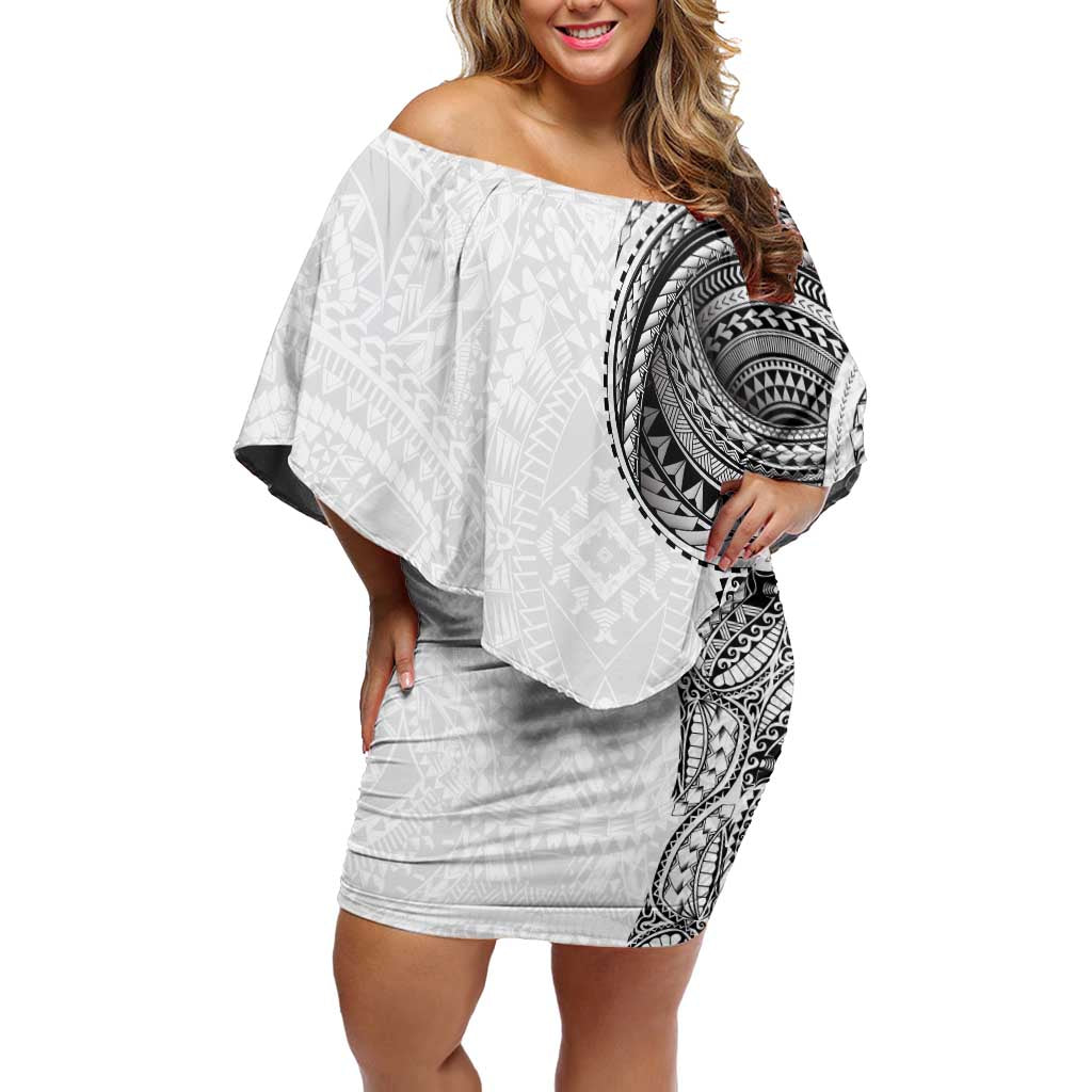 Traditional Polynesian Art Tattoos Off Shoulder Short Dress White Color LT03 Women White - Polynesian Pride