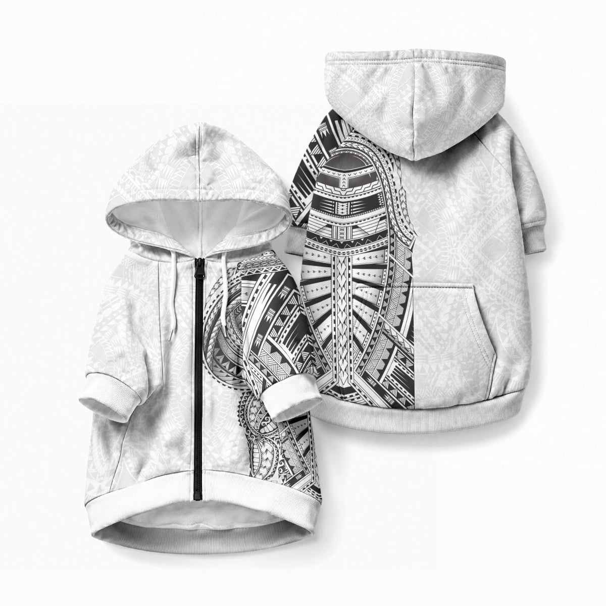 Traditional Polynesian Art Tattoos Pet Hoodie LT03 Zip-up White - Polynesian Pride