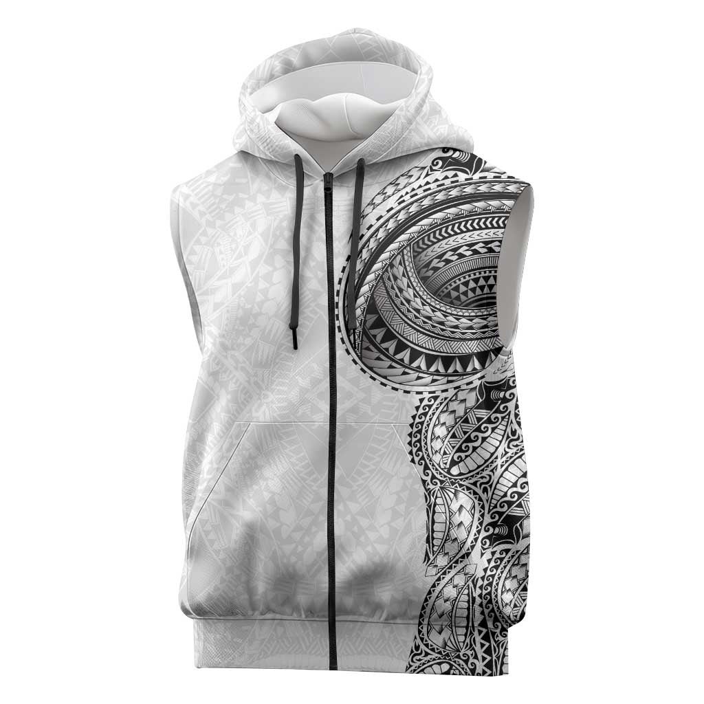 Traditional Polynesian Art Tattoos Sleeveless Zip Hoodie White Color LT03 White - Polynesian Pride