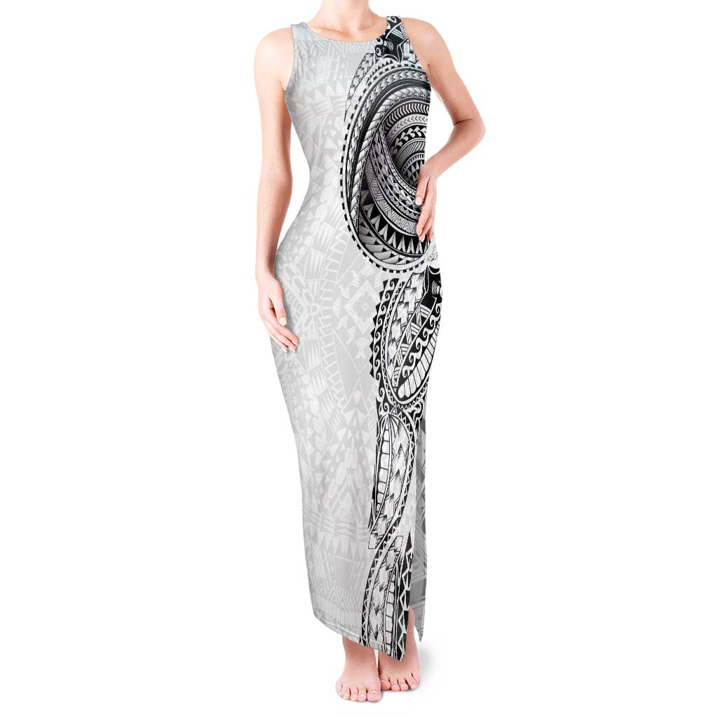 Traditional Polynesian Art Tattoos Tank Maxi Dress White Color LT03 Women White - Polynesian Pride